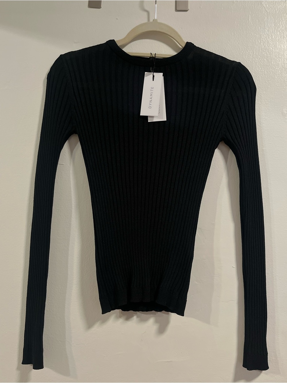 Dynamite Black Ribbed Crewneck Long Sleeve Top